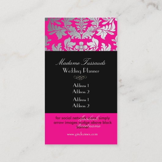 PixDezines barokdemask faux Silver/Hot Roze Visitekaartje (Achterkant)