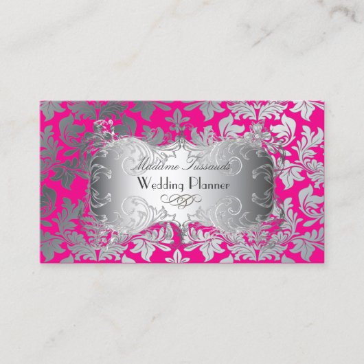PixDezines barokdemask faux Silver/Hot Roze Visitekaartje (Voorkant)