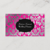 PixDezines barokke damast faux zilver/hot pink Visitekaartje (Voorkant)