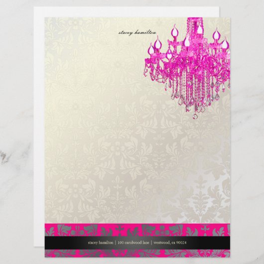 PixDezines Baroque Damask/hot-roze chandelaar Briefhoofd (Voorkant / Achterkant)