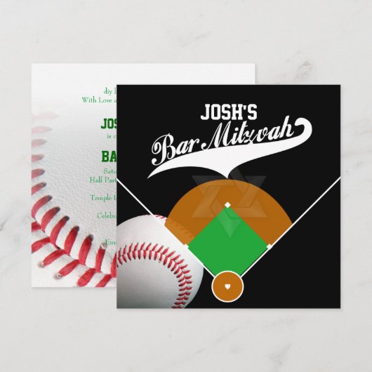 PixDezines ✡ Baseball Diamant/ Bar Mitswa Kaart (Voorkant / Achterkant)