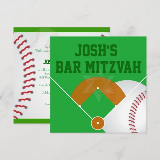 PixDezines ✡ Baseball Diamond/Bar Mitzvah Kaart (Voorkant / Achterkant)