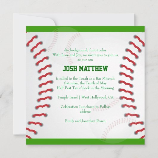 PixDezines ✡ Baseball Diamond/Bar Mitzvah Kaart (Achterkant)