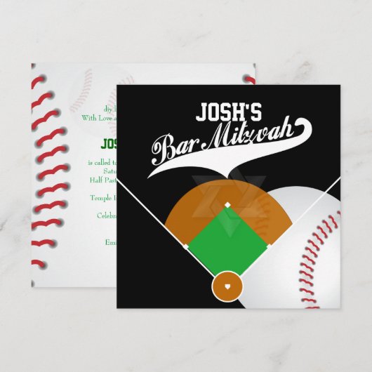 PixDezines ✡ Baseball Diamond/Bar Mitzvah Kaart (Voorkant / Achterkant)