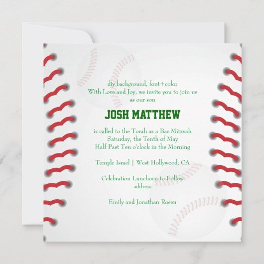 PixDezines ✡ Baseball Diamond/Bar Mitzvah Kaart (Achterkant)