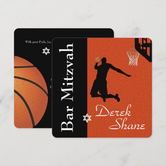 ✡ PixDezines Basketbal Bar Mitzvah Uitnodiging (Voorkant / Achterkant)