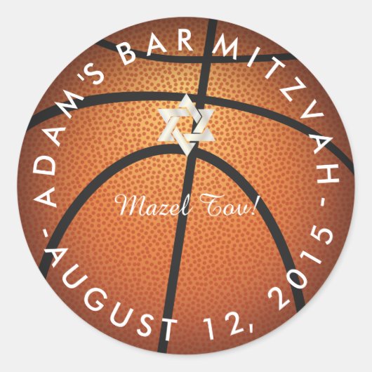 ✡ PixDezines Basketbal Mitzvah Ronde Sticker (Voorkant)