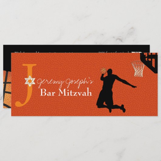 ✡ PixDezines Basketball Bar Mitzvah Kaart (Voorkant / Achterkant)