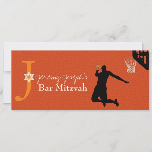 ✡ PixDezines Basketball Bar Mitzvah Kaart (Voorkant)