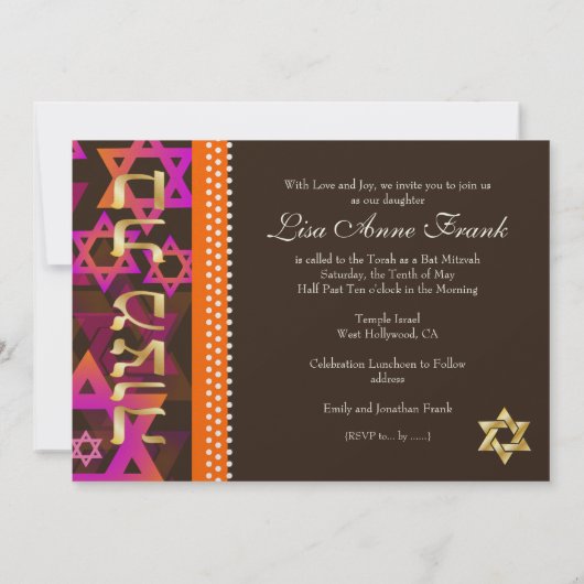 PixDezines Bat Mitswa Foto + Psychedelische Sterre Kaart (Achterkant)