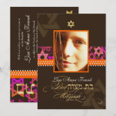 PixDezines Bat Mitswa Foto + Psychedelische Sterre Kaart (Voorkant / Achterkant)