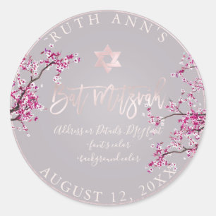 PixDezines Bat Mitswa, Kersenbloesems Ronde Sticker