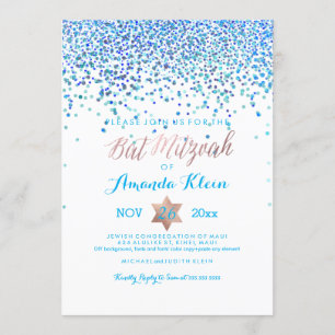 PixDezines Bat Mitzvah/Blue/Aqua/Blauwgroen/Confet Kaart