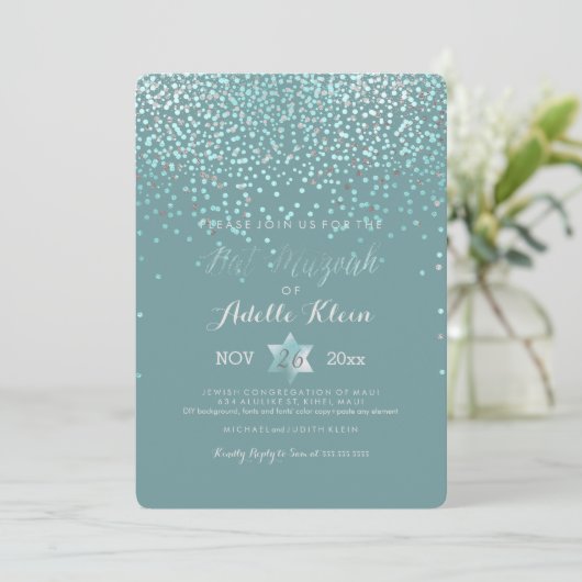 PixDezines Bat Mitzvah/Blue Confetti Kaart (Staand voorkant)