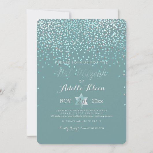 PixDezines Bat Mitzvah/Blue Confetti Kaart (Voorkant)