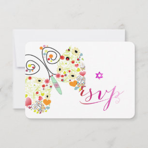 PixDezines Bat Mitzvah/butterflies RSVP Kaartje