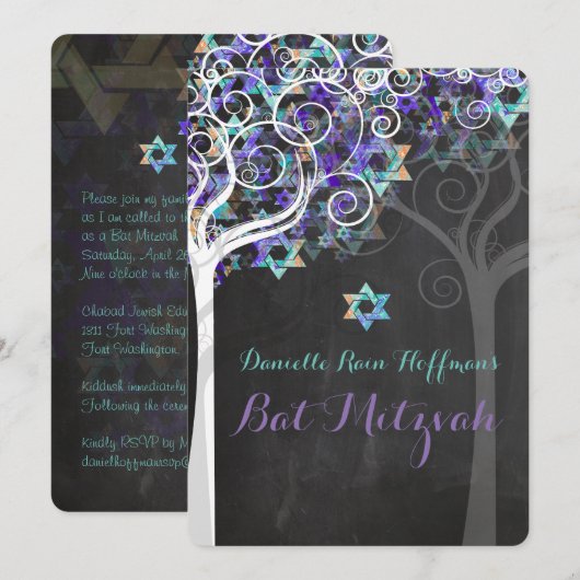 PixDezines Bat Mitzvah/Chalkboard Kaart (Voorkant / Achterkant)
