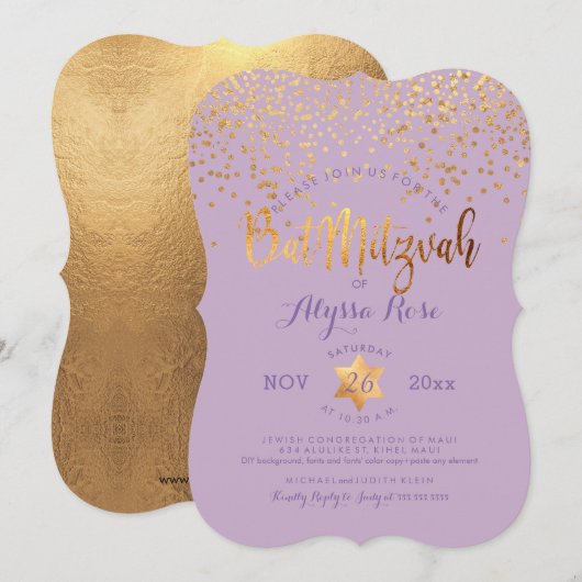 PixDezines Bat Mitzvah/Faux Gold Confetti Kaart (Voorkant / Achterkant)