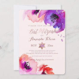 PixDezines ✡ Bat Mitzvah/Floral Waterverf Kaart