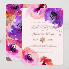 PixDezines ✡ Bat Mitzvah/Floral Waterverf Kaart