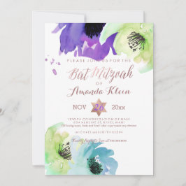 PixDezines ✡ Bat Mitzvah/Florale Waterverfschilder Kaart