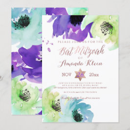 PixDezines ✡ Bat Mitzvah/Florale Waterverfschilder Kaart