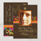 PixDezines Bat Mitzvah Foto + Psychedelic Stars Kaart (Voorkant / Achterkant)