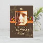 PixDezines Bat Mitzvah Foto + Psychedelic Stars Kaart (Staand voorkant)