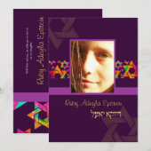 PixDezines Bat Mitzvah Foto + Psychedelic Stars Kaart (Voorkant / Achterkant)