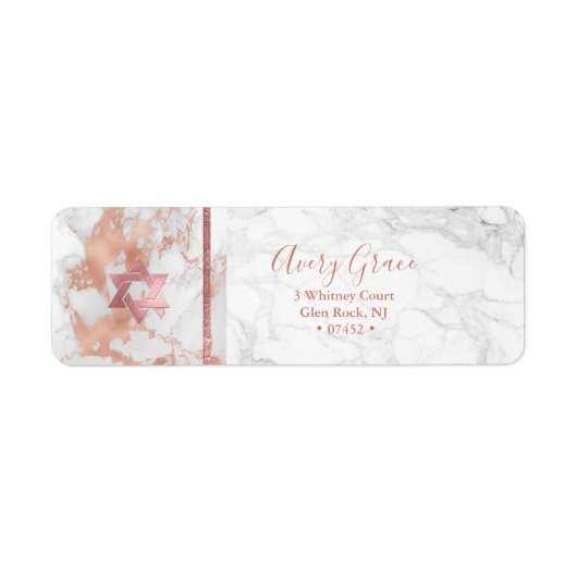 PixDezines Bat Mitzvah Marble Faux Rose Gold Adere Etiket (Voorkant)