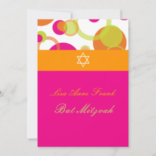 PixDezines Bat Mitzvah+Mod Bubbles/oranje/roze Kaart