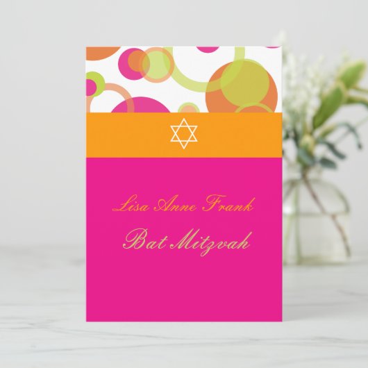 PixDezines Bat Mitzvah+Mod Bubbles/oranje/warm roz Kaart (Staand voorkant)