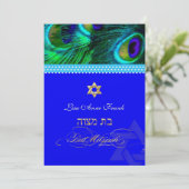 PixDezines Bat Mitzvah + Peacock Feather Kaart (Staand voorkant)