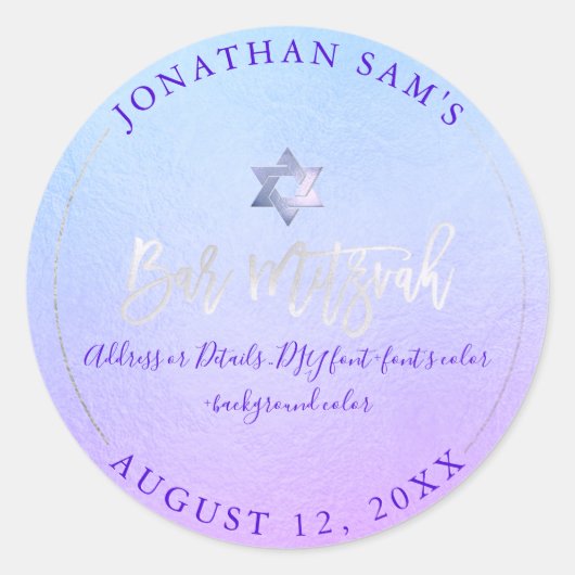 PixDezines Bat Mitzvah, Platinum+Electric Paarse Ronde Sticker (Voorkant)