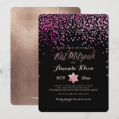 PixDezines Bat Mitzvah/Roze/Roos Gold/Confetti Kaart (Voorkant / Achterkant)