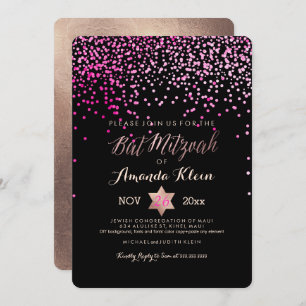 PixDezines Bat Mitzvah/Roze/Roos Gold/Confetti Kaart