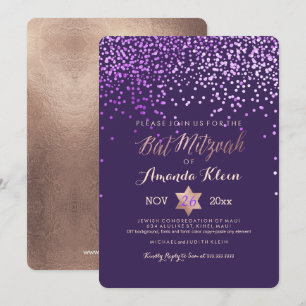 PixDezines Bat Mitzvah/Roze/Roze Goud/Confetti Kaart