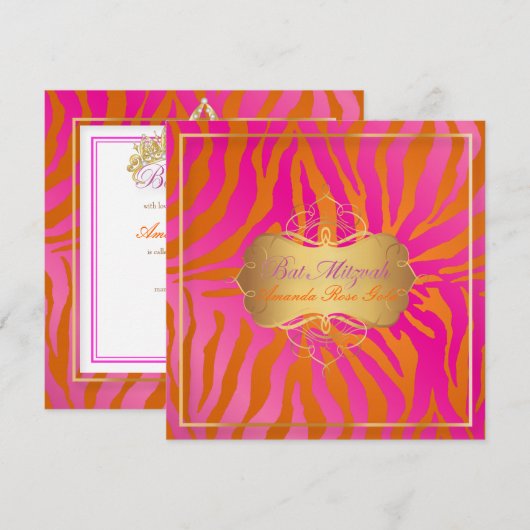 PixDezines Bat Mitzvah/zebra strepen Kaart (Voorkant / Achterkant)