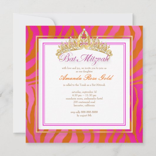 PixDezines Bat Mitzvah/zebra strepen Kaart (Achterkant)