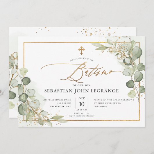 PixDezines Batismo de eucalipto rústico em aquarel Kaart (Voorkant / Achterkant)