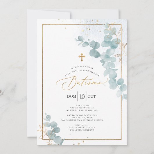 PixDezines Batismo de eucalipto rústico em aquarel Kaart (Voorkant)