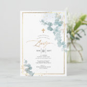 PixDezines Bautizo Eucalipto Rústico Acuarela Kaart (Staand voorkant)