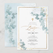 PixDezines Bautizo Eucalipto Rústico Acuarela Kaart (Voorkant / Achterkant)