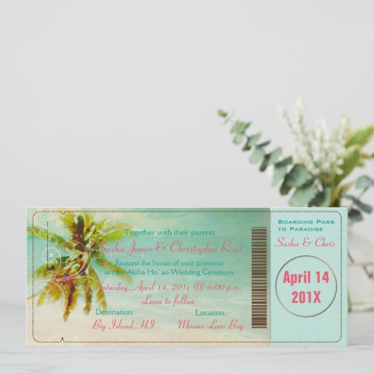 PixDezines  Beach Boarding Pass Kaart (Staand voorkant)