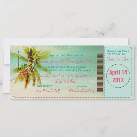 PixDezines  Beach Boarding Pass Kaart (Voorkant)