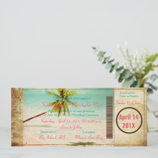 PixDezines  Beach Boarding Pass Kaart (Staand voorkant)