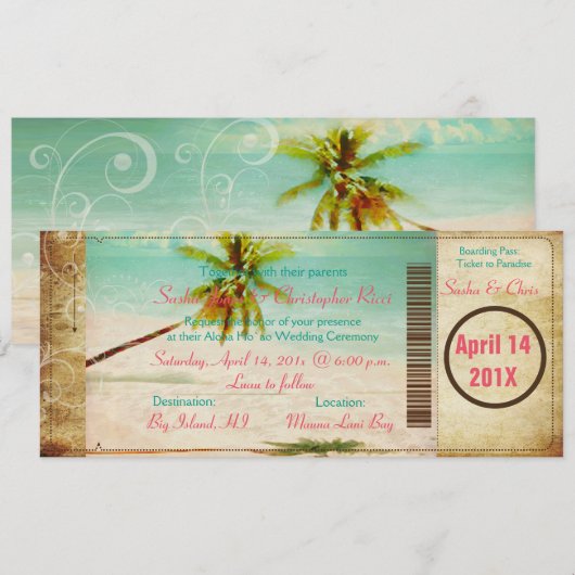 PixDezines  Beach Boarding Pass Kaart (Voorkant / Achterkant)