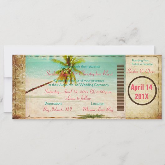 PixDezines  Beach Boarding Pass Kaart (Voorkant)