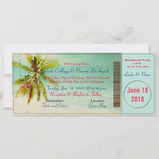 PixDezines  Beach Boarding Pass Kaart (Voorkant)