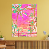 PixDezines Beach/Hawaï/Bay/Roze/Blauwgroen Canvas Afdruk (Insitu (Woonkamer))